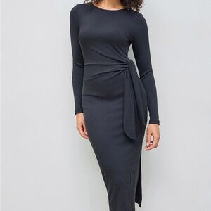 Cider Black Long Sleeve Midi Dress
